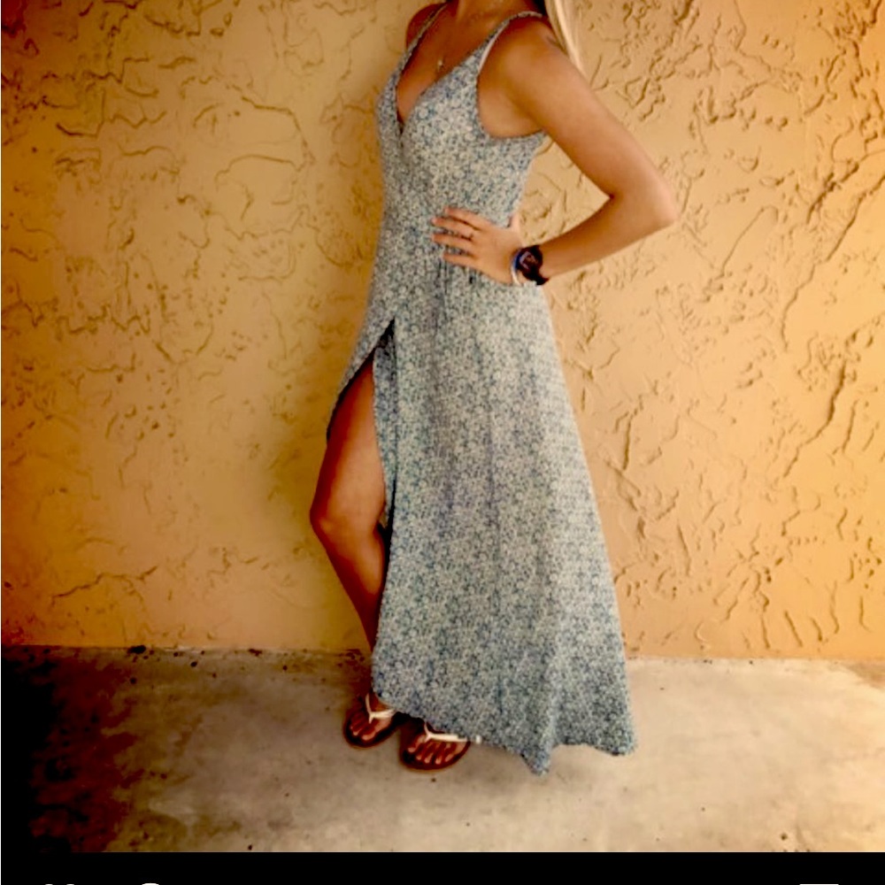 Volcom maxi dress, blue and white with designs, in good condition